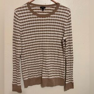 Talbots Pullover Sweater Gold Metallic Sparkle Shimmer Striped Knit Top Size PM